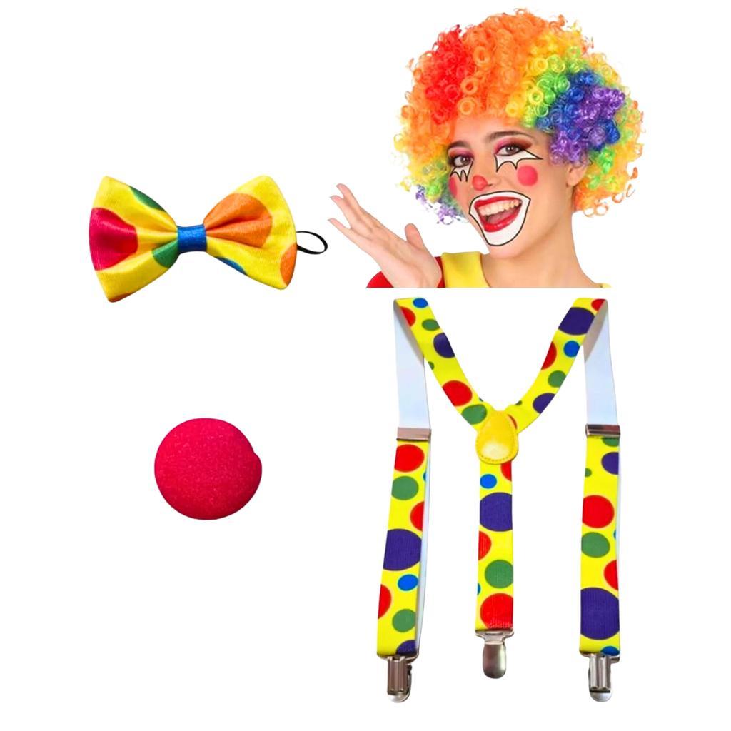 Kit Palhaço Peruca + Suspensorio + Gravata + Nariz festas fantasia carnaval cosplay circo animador em Oferta na Shopee