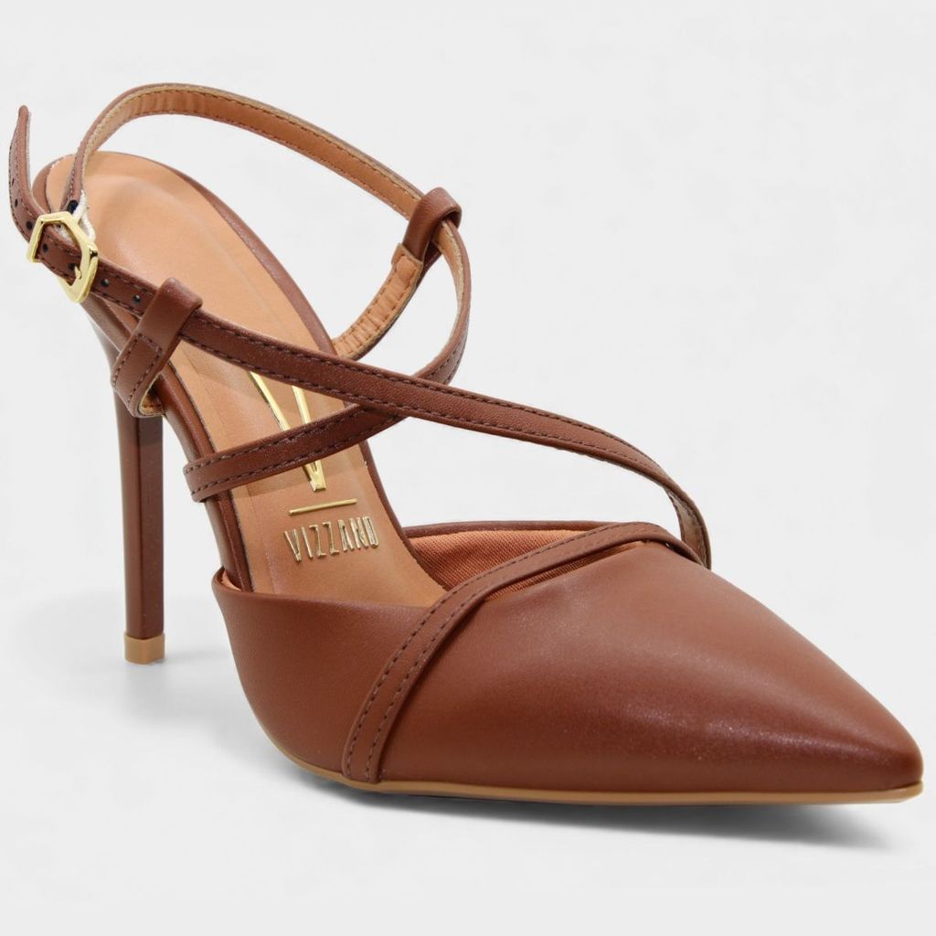 Scarpin Vizzano Salto Alto Tiras Cruzadas Feminino - Marrom em Oferta na Shopee