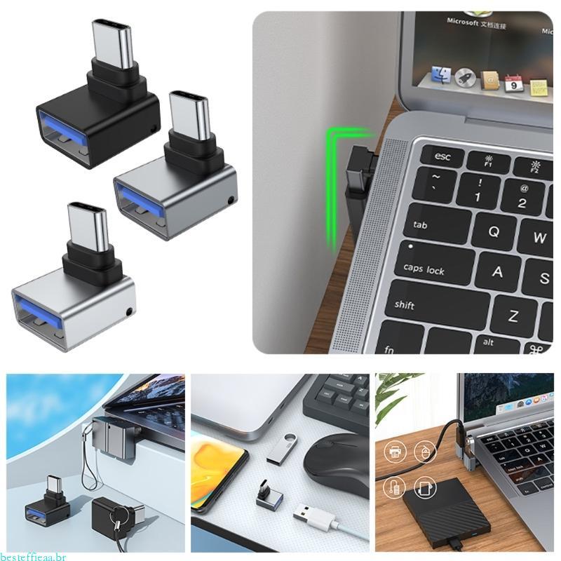 besteffie USB 3.0 Fêmea Para Tipo C Adaptador Extensão Ângulo Reto 90 Graus Cima Baixo Conector OTG
