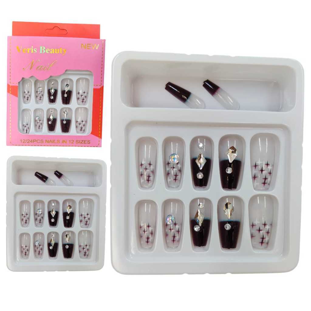 Unha Postiça Realistas cores alto brilho esmaltada unhas amendoadas bailarina + Adesivos dupla face