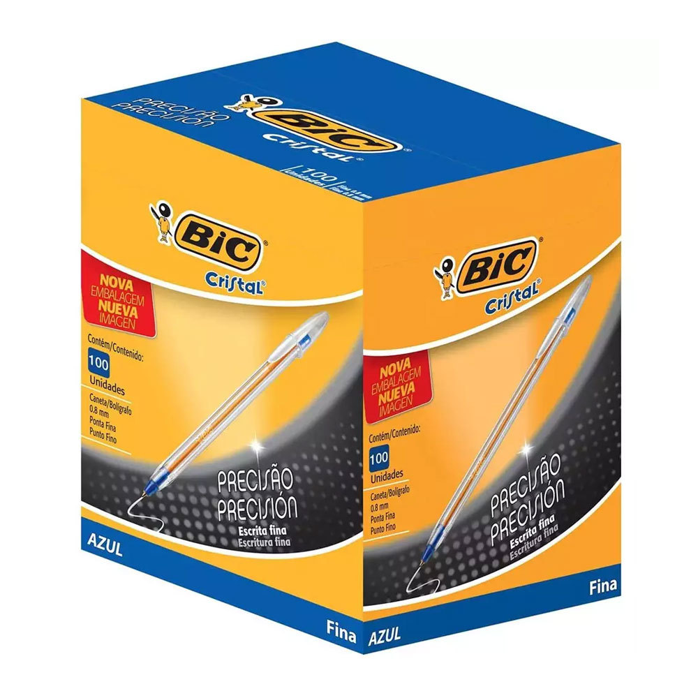 Caneta esferográfica Cristal fina Azul caixa com 100 unidades Bic