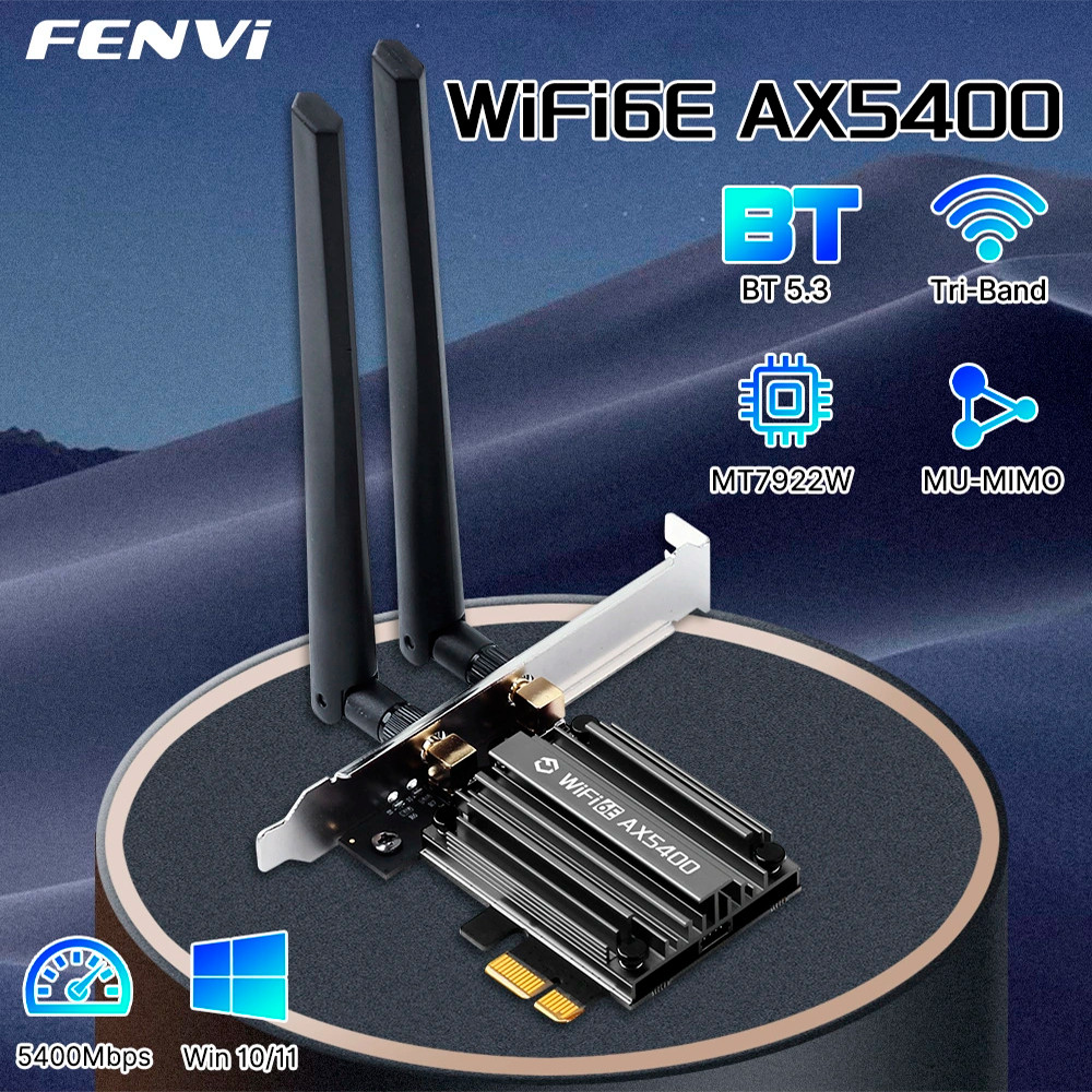 Adaptador PCIe WiFi 6E AX5400 Fenvi com Bluetooth 5.3 | Baixa Latência e Envio Imediato