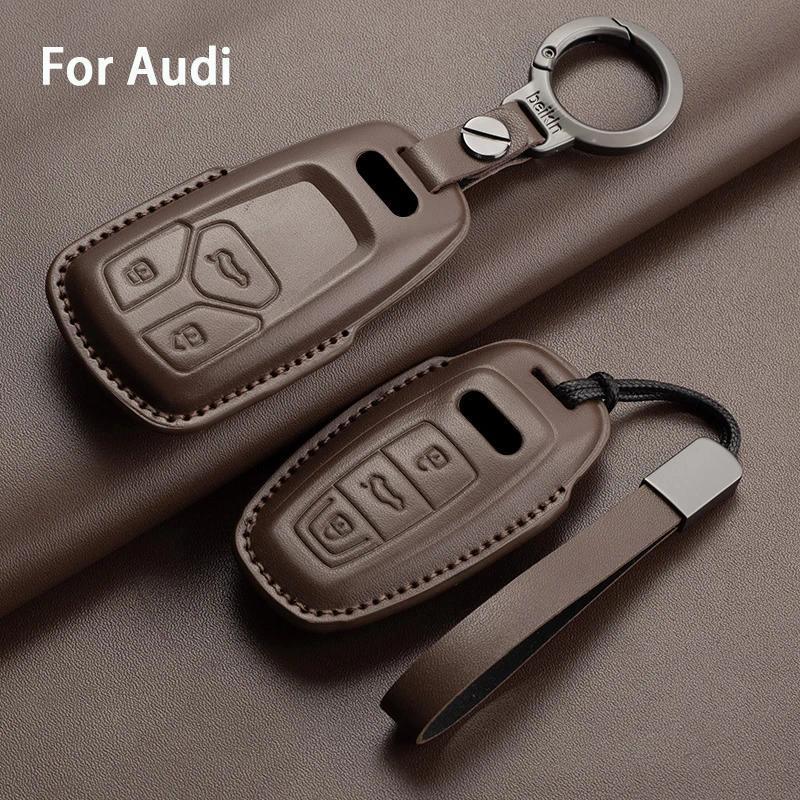 Auto Chave Escudo Fob Para Audi A4 A4L A5 Q5 Q7 TT TTS 8S B9 2016 2017 2018 Couro Carro Remoto Caso Capa Chaveiro Acessó