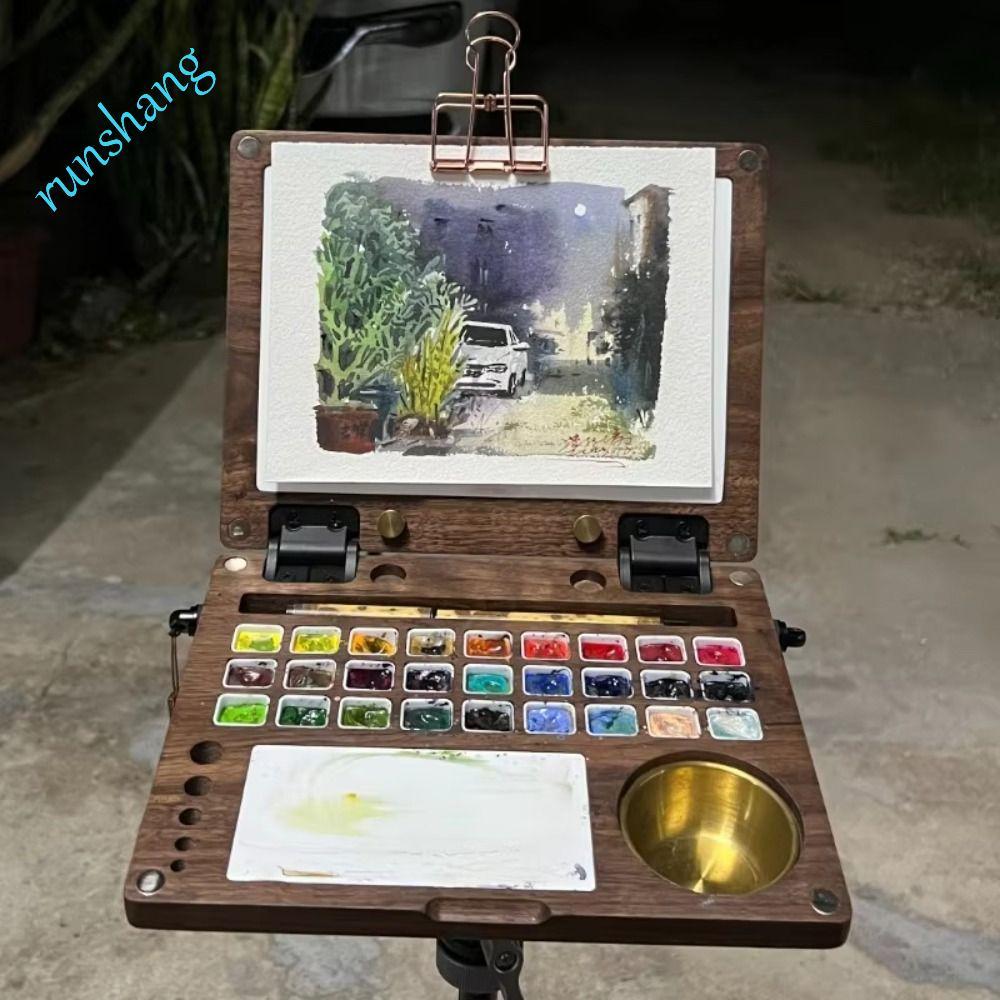 Caixa De Aquarela RUNSHANG , Paleta De Tinta Dobrável Vazia De 27 Grades , Com Copo/Clipe