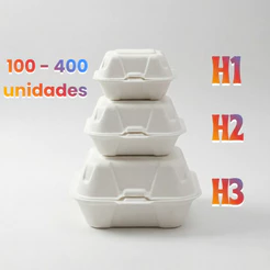 Hamburgueira Isopor H1, H2, H3 | 100 e 400 Unidades | Lanche, Hamburguer, Porções, Pudim, Bolo