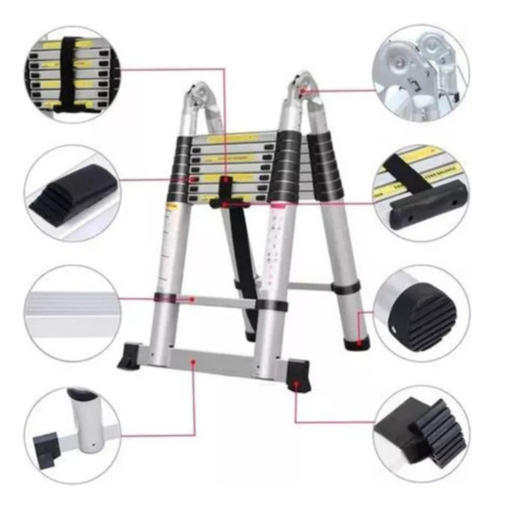 ESCADA TELESCÓPICA DUPLA 16 DEGRAUS 5,6M DOBRAVEL 150KG