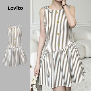 Lovito Vestido Feminino Elegante com Laço Frontal Estampa Confortável e Estiloso Primavera/verão em Caqui LK4ED1483 em Oferta na Shopee