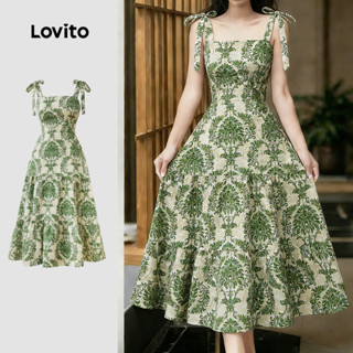 Lovito Vestido Casual com Laço para Primavera/verão Verde feminino LK5LD119 em Oferta na Shopee