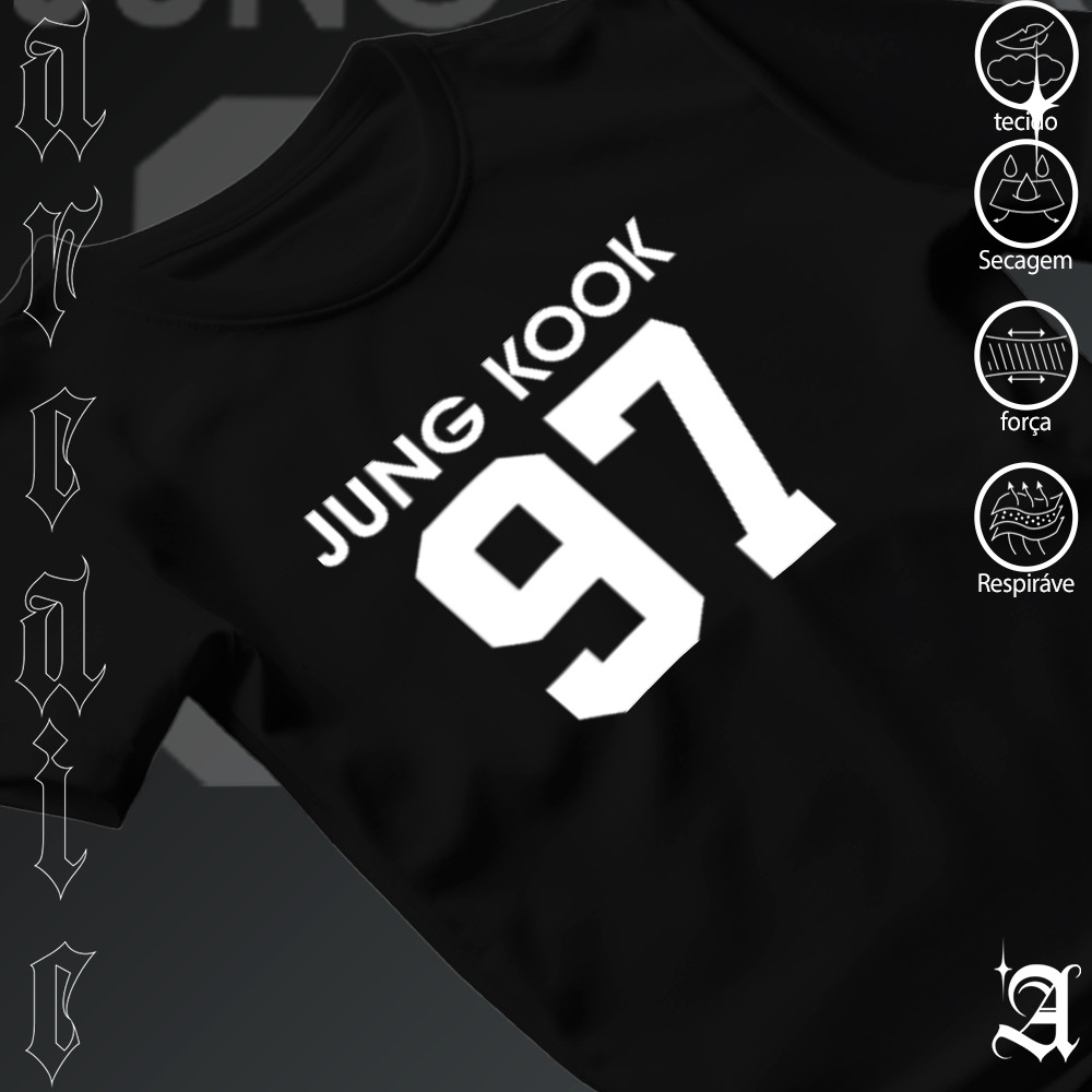 Camiseta Básica e Infantil Algodão BTS Jungkook 97 Kpop Idol Aesthetic Army I Survived Enlistment