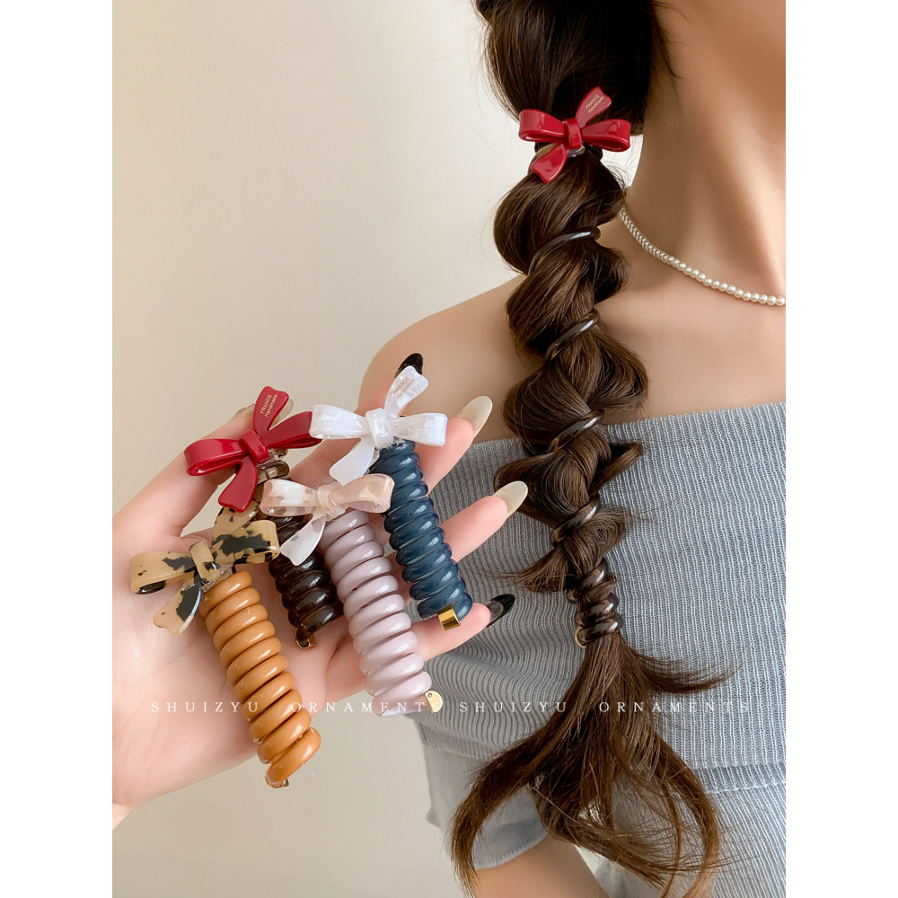 Arco de acetato linha telefônica reta anel de cabelo feminino rabo de cavalo bolha trança corda de cabelo não machuca o
