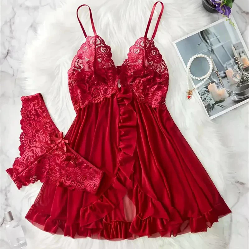 Vermelho Sexy Lingerie Erótica Conjuntos De Roupa Interior Transparente Porno Renda Sutiã E Calcinha Conjunto Feminina Q