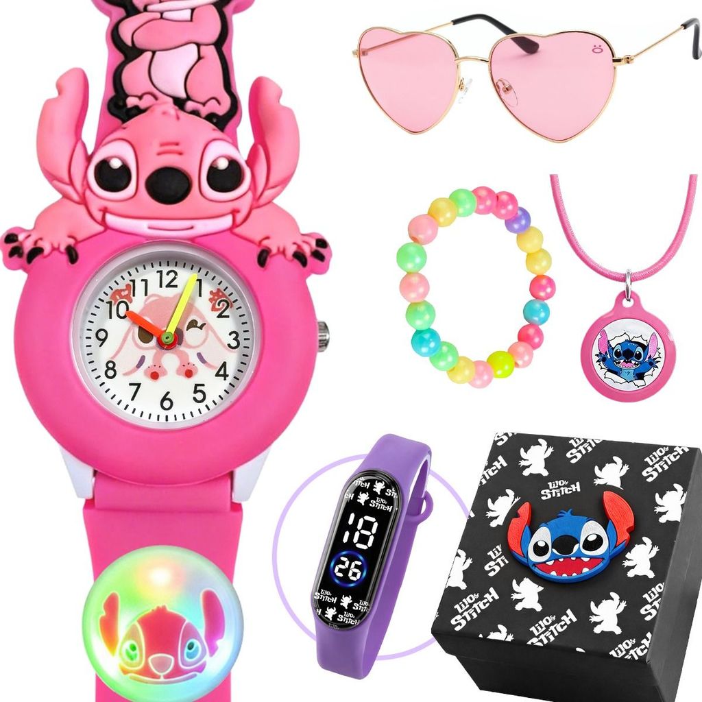 Kit Relógio Infantil Criança + Brinde + Colar + Pulseira + Óculos + Caixa Presente Premium Completo