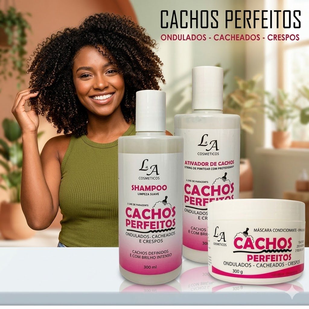 Kit Capilar Shampoo + Máscara Cachos Perfeitos + Ativador De Cachos - L&A Cosméticos 300g