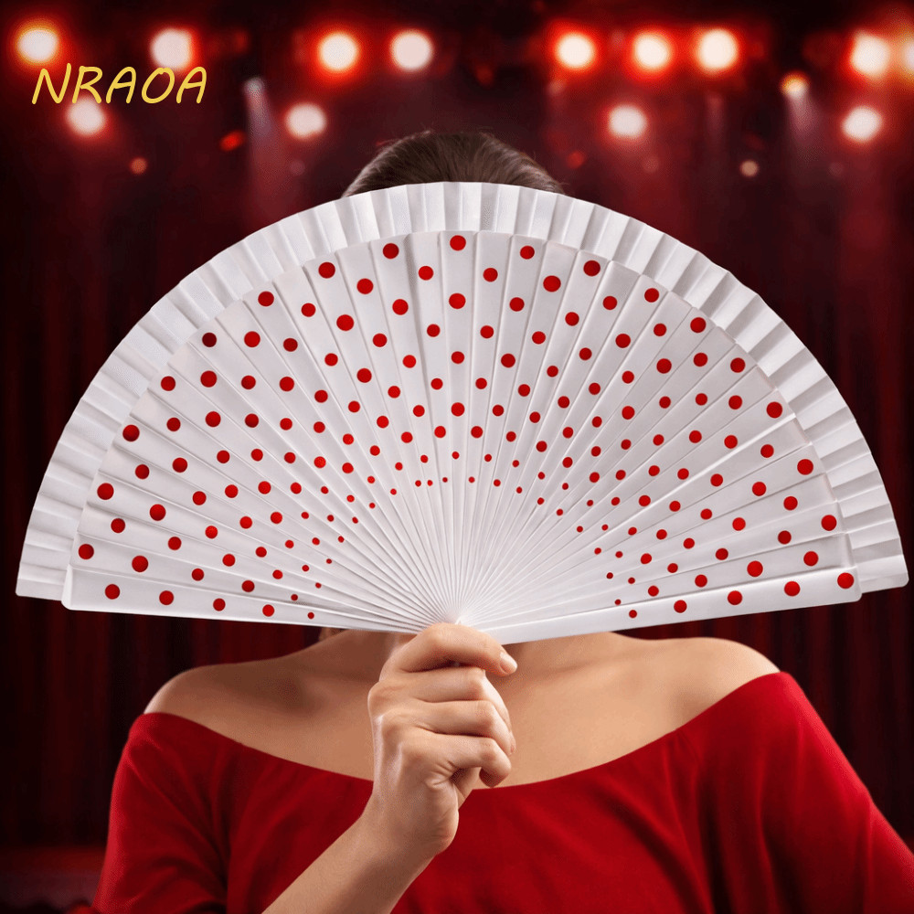 Leque De Mão NRAOA , Ventilador Dobrável Espanhol Flamenco Colorido Com Padrão De Pontos , Alça Dança Vintage Verão