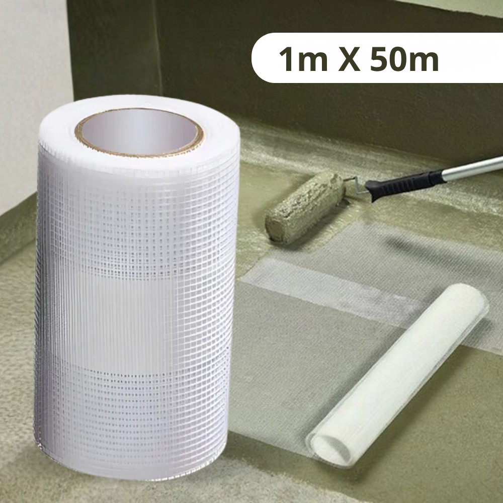 Tela 100% Poliéster Resinada 1m x 50m Impermeabilização 2x2 Malha Estruturante Trinca Argamassa Rodapé Parede Laje