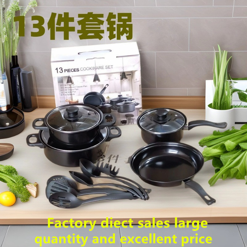 Conjunto de 13 peças de venda quente panelas de presente frigideiras Woks panelas de sopa de leite espátula conjunto de 