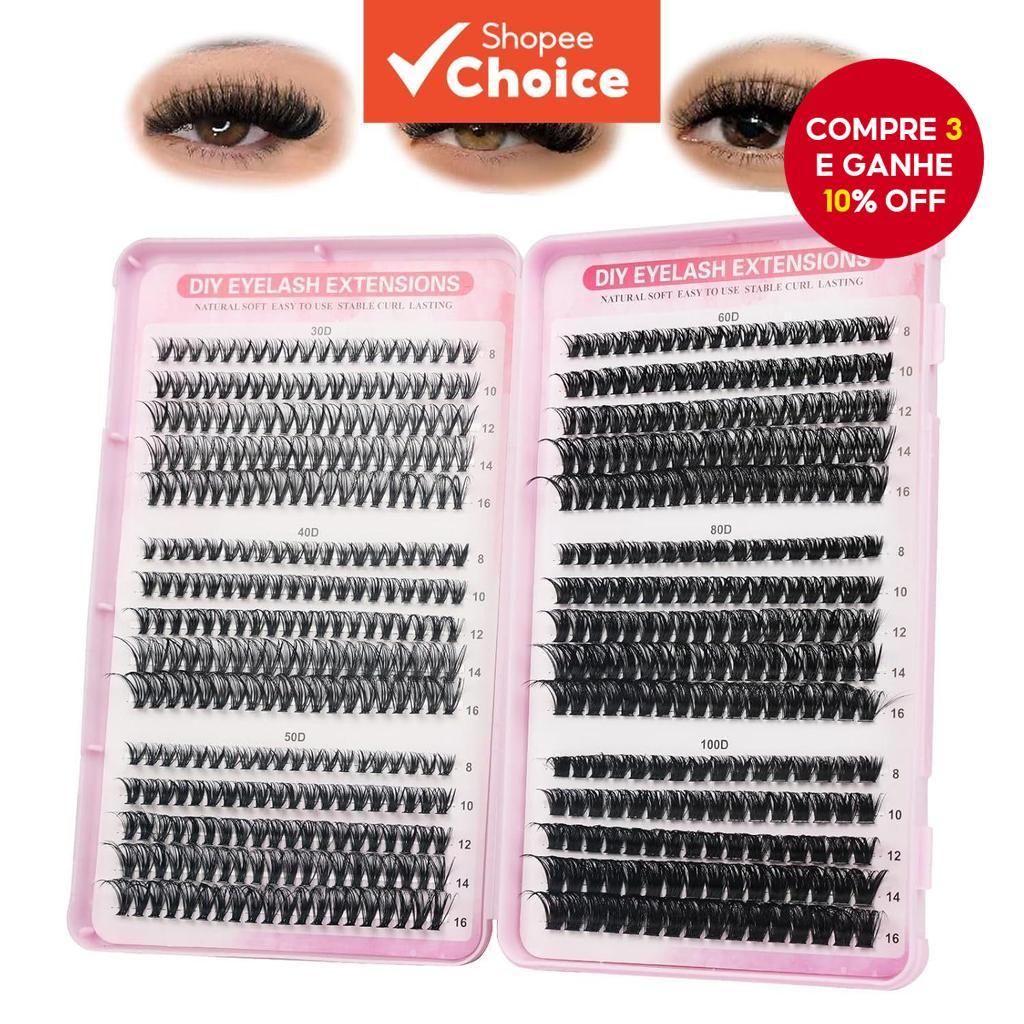  Kit de Extensão de Cílios Individual DIY - Aglomerados de Cílios 570Pçs com Cola e Selante para Extensões de Cílios,