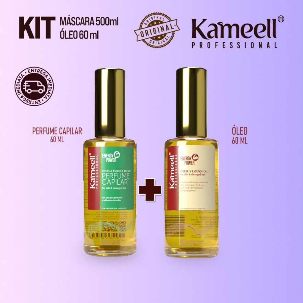Kit Kameell Professional – Perfume Capilar 60ml + Óleo Reparador 60ml  Brilho e Perfume para os Fios