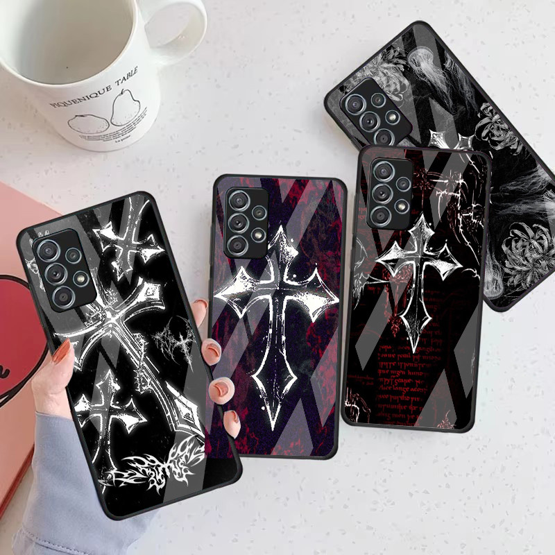Gótico Cruz 02 Caso De Telefone Vidro Para Samsung Galaxy A16 A15 A25 A35 A55 A53 A54 A34 A14 A32 A52 4G 5G Capa A56 A54