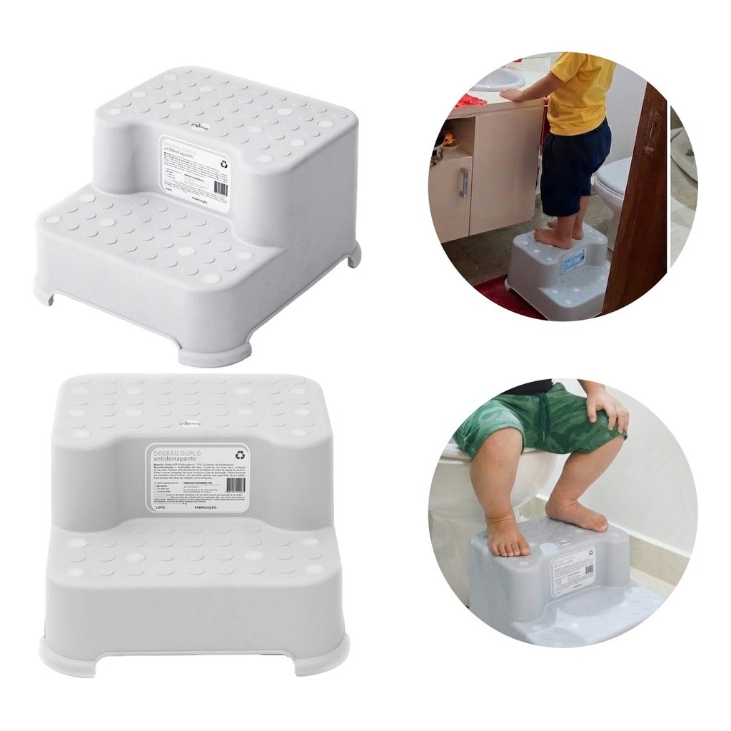 Escadinha Infantil c/ 2 Degraus Antiderrapante p/ Vaso Pia Escada com Degrau Bebê inmetro Cinza em Oferta na Shopee