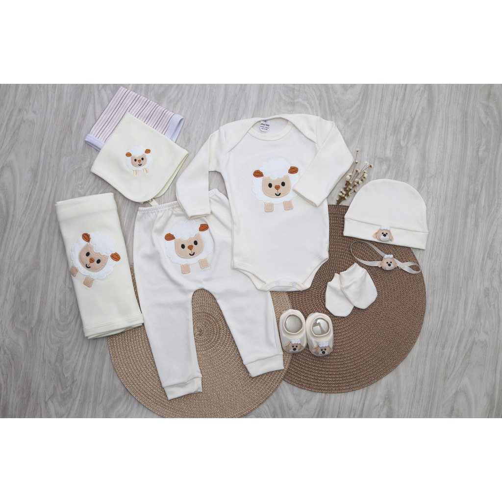 Kit completo saida de maternidade menino e menina c/9 peças unissex ovelha marfim