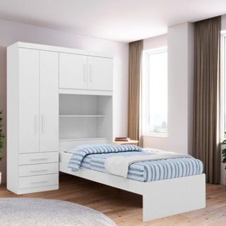 Guarda-roupa Solteiro com Cama Solteiro 4 Portas 3 Gavetas Advantage  Branco em Oferta na Shopee