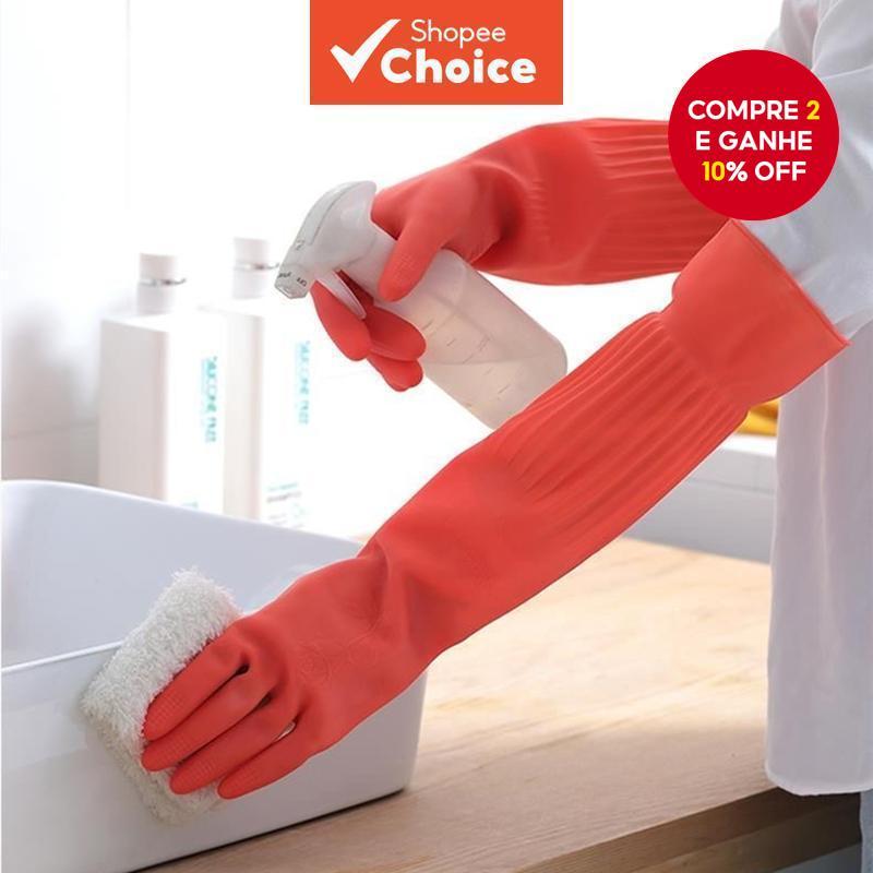 1 Par Alongar Luvas De Limpeza De Lavar Louça Látex Borracha À Prova Dwaterproof Água Trabalho Mão Para Purificador Domé