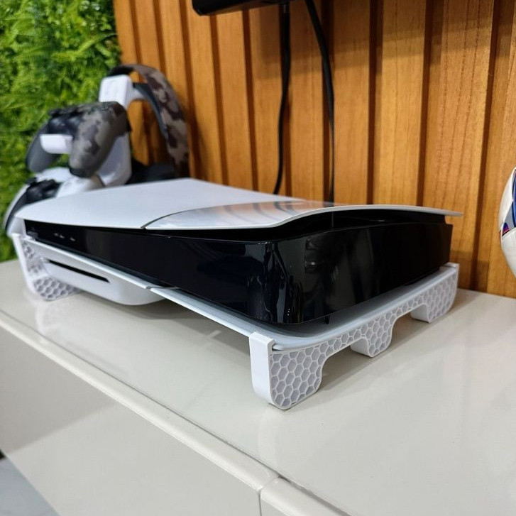 Suporte Horizontal para PS5 Slim com Disco – Encaixe Seguro, Estável, Preto ou Branco