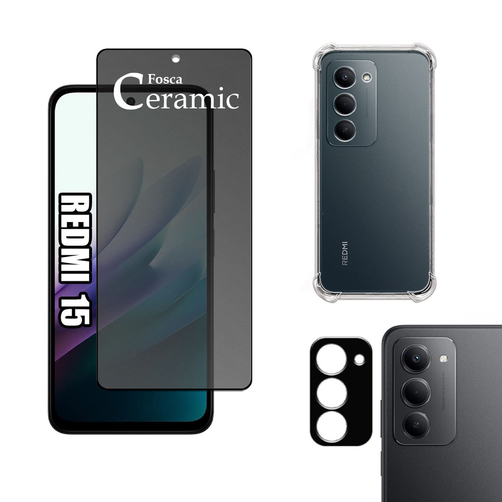 KIT Para Xiaomi Redmi 15 - Película de Privacidade Fosca 9D - Capa - Câmera em Oferta na Shopee