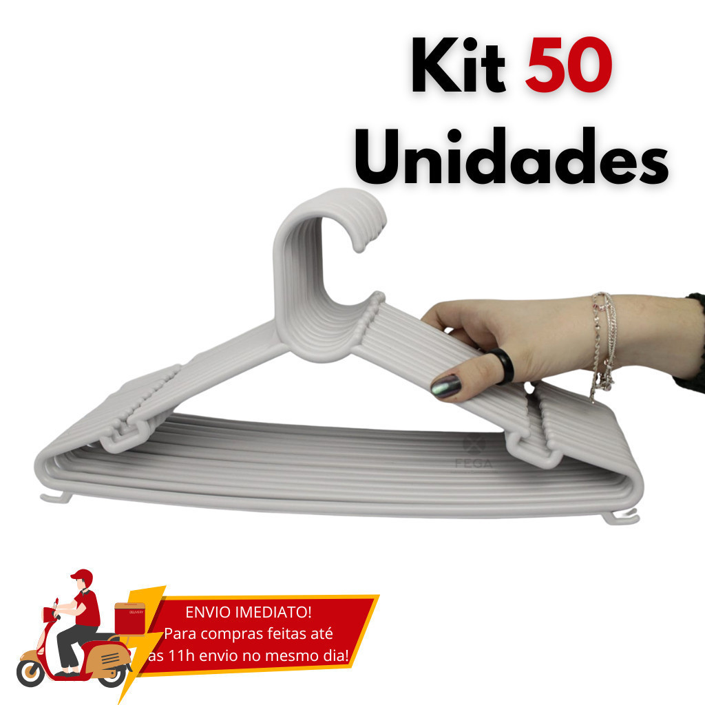 Kit 50 Cabides Branco  Adulto Oranizador Reforçado Direto do Fabricante em Oferta na Shopee