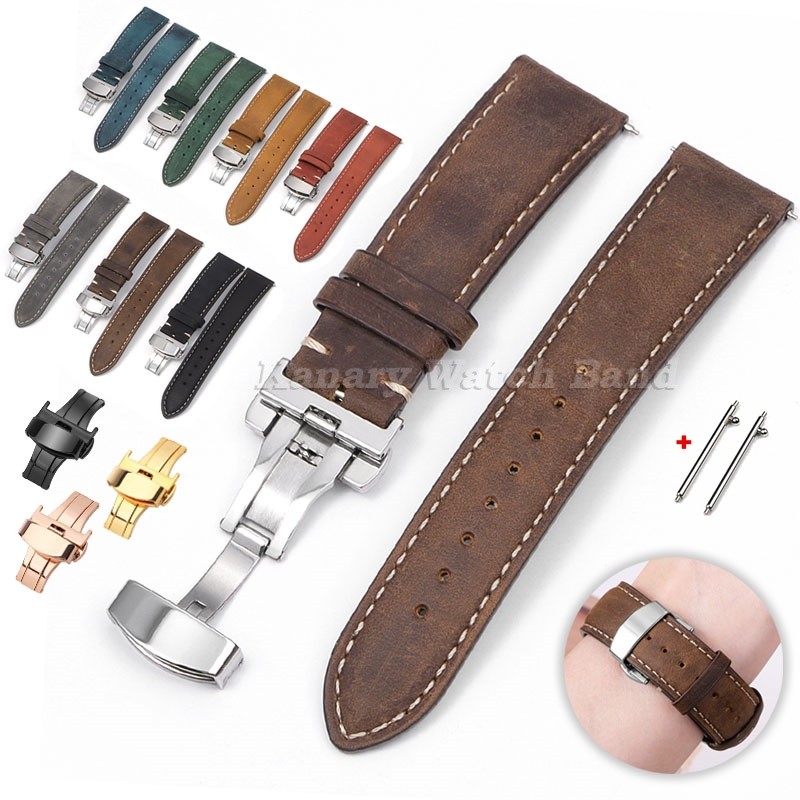 14mm 16mm 18mm 20mm 22mm 24mm Pulseira De Relógio De Couro Genuíno Vintage De Liberação Rápida Universal Borboleta Fivel em Oferta na Shopee