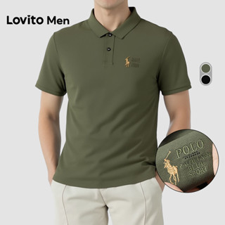 Lovito Men Camisa Polo Casual Bordada Primavera/verão Verde Camisa Polo para Homens LNE131066 em Oferta na Shopee