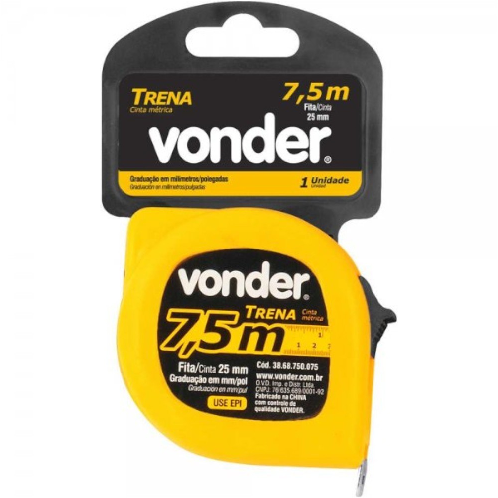 Detalhes do Trena com fita de aço 25 mm x 7,5 mm com trava - Vonder