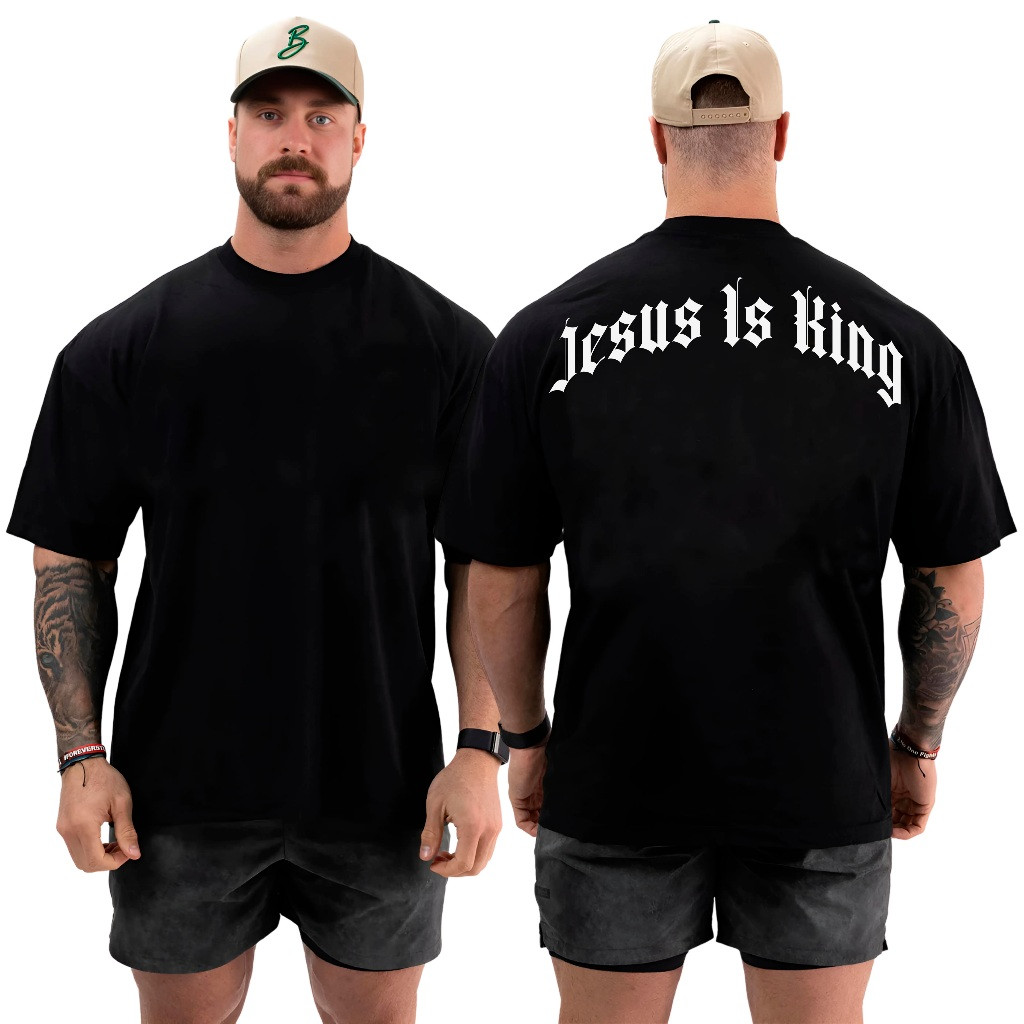 [Camiseta Premium em Algodão Puro]CC Camiseta Para Academia Oversized Jesus Is King Masculina Treino Estampada DTF

