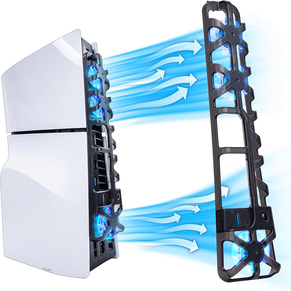 Para acessórios PS5 Slim, ventilador de refrigeração com luz LED para Playstation 5 Slim Disc e Digital Editions,