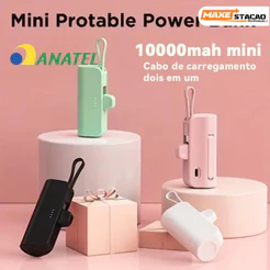 Power Bank Mini Sem Fio 2em1 - 10000mAh, Bateria Portátil para iPhone e Celulares com USB-C