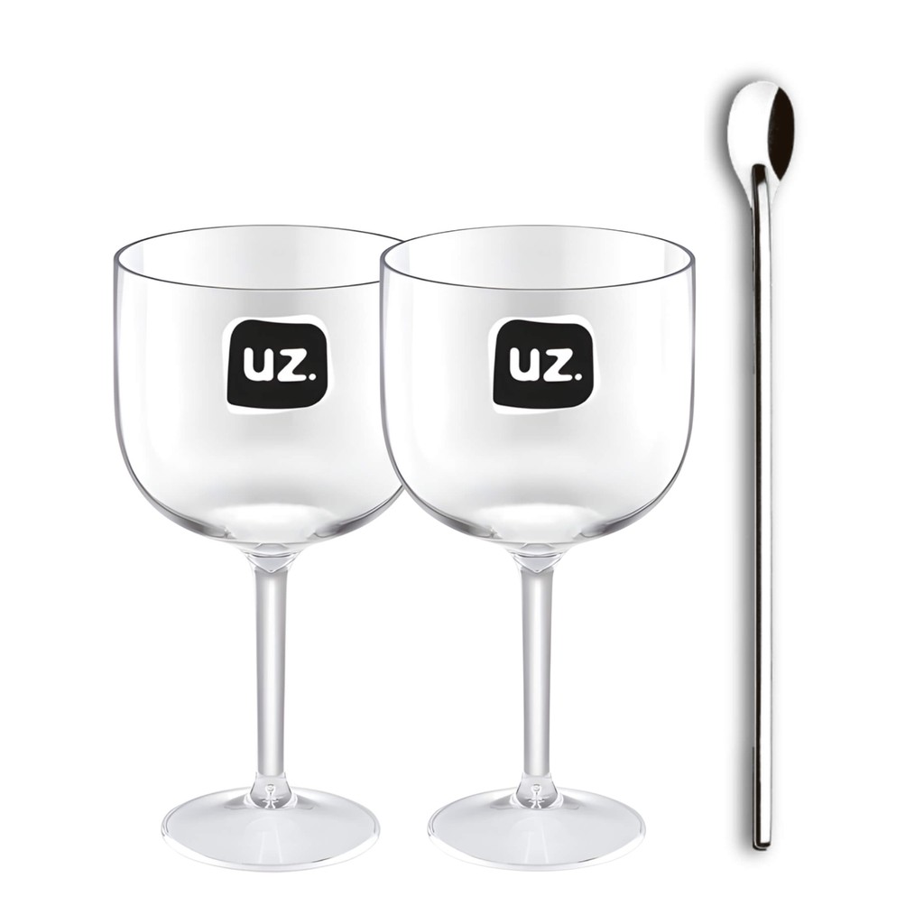 Kit Coquetel Drink 2 Taças Gin de Plástico 600ml Transparente + Colher 30,5cm