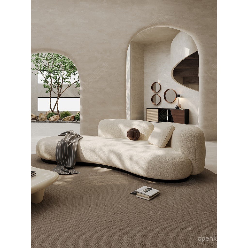 Sofá curvo de luxo leve e lavável para sala de estar de apartamento pequeno em estilo nórdico, conjunto de sofás para ár