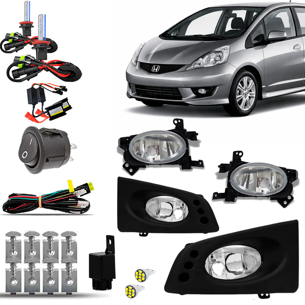 Kit Farol Milha Neblina Auxiliar Farolete Cibie Completo Honda Fit 2009 2010 2011 Botão de Ativação e Xenon 8000K