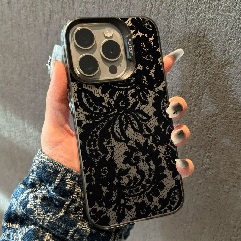 Capa de celular Renda preta Adequado para iPhone XR 17 16 15 14 13 12 11 PRO MAX XS 7 8+ Capa TPU choque