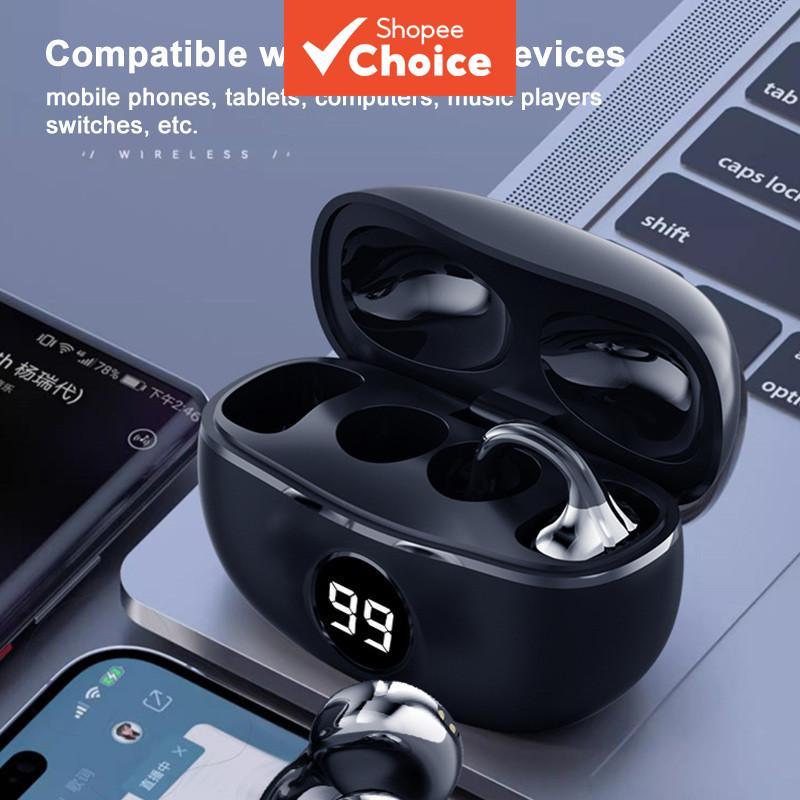  Fones de Ouvido D15 Earphones: Fones de Ouvido Sem Fio de Condução Aérea, Fones de Ouvido Bluetooth TWS com Display LED