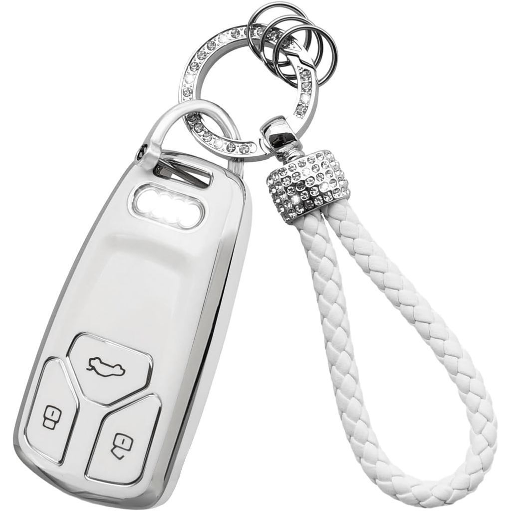 Capa Para Chave Com Chaveiro Compatível Audi , Proteção Macia De TPU Adequada A4 Q7 Q5 TT A3 A6 SQ5 R8 S5
