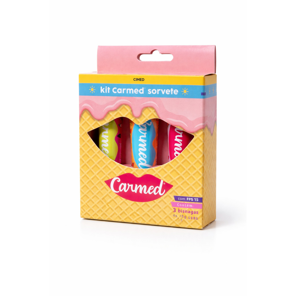 Kit Hidratante Labial Carmed Sorvete Uva Incolor + Tangerina Incolor + Morango Incolor 10g cada