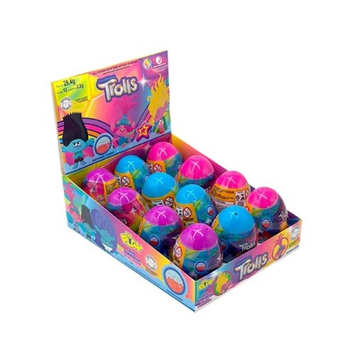 Ovo Surpresa Trolls GoPlay Bala em Pó - Morango 12x2,2g