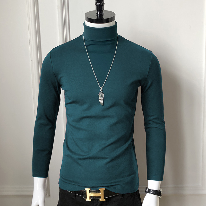 Outono inverno masculino camisa de fundo de gola alta Modal manga comprida camiseta velo engrossado algodão mercerizado 