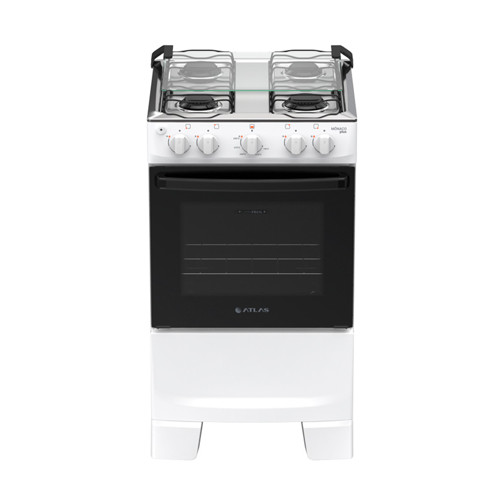 Fogão 4 Bocas à Gás Atlas Mônaco Plus Acendimento Automático e Mesa de Inox Branco Bivolt