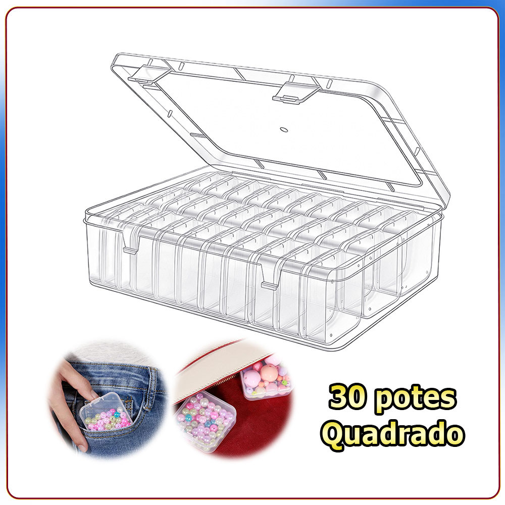 Caixa organizadora para pintura com diamantes 30 potes quadrada para strass de nail art strass e miçangas