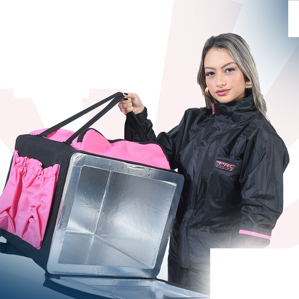 Bolsa ROSA Mochila Térmica Pizza 45L com Isopor – Ideal para Delivery
