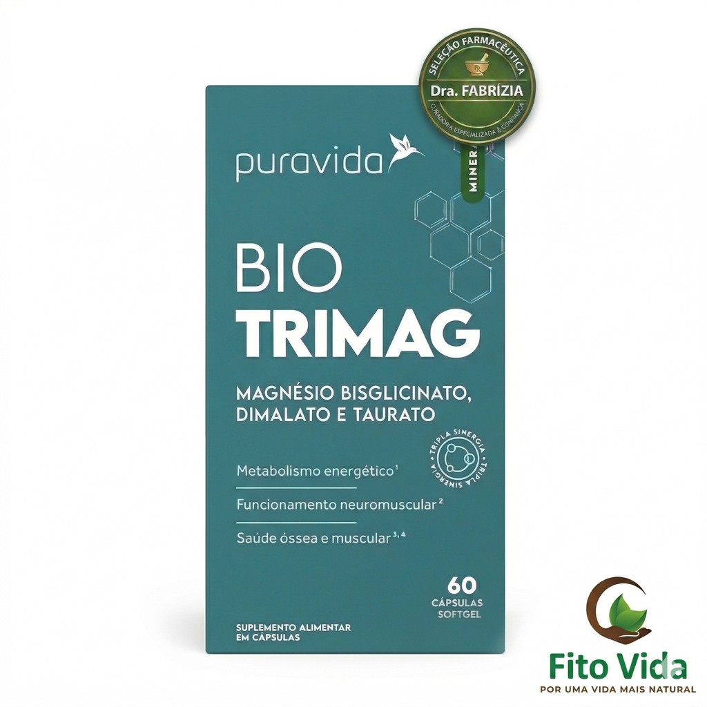 Magnésio Bio Trimag Puravida 60 Cps - Sono, Relaxamento e Saúde Hormonal - Original