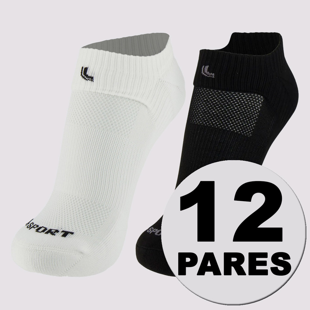 Kit Meia Lupo Cano Baixo Dry Fit Running 12 Pares Preta e Branca